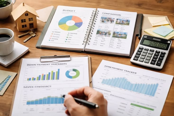 Couple planning finances at home